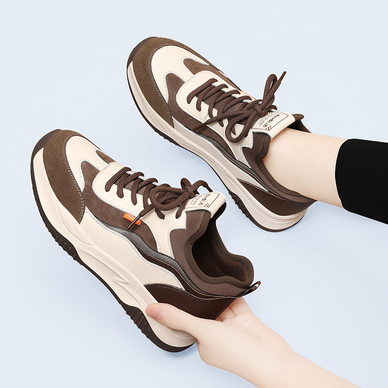 真皮老爹鞋女款2024新款春秋款冬季鞋子妈妈百搭厚底休闲软底运动