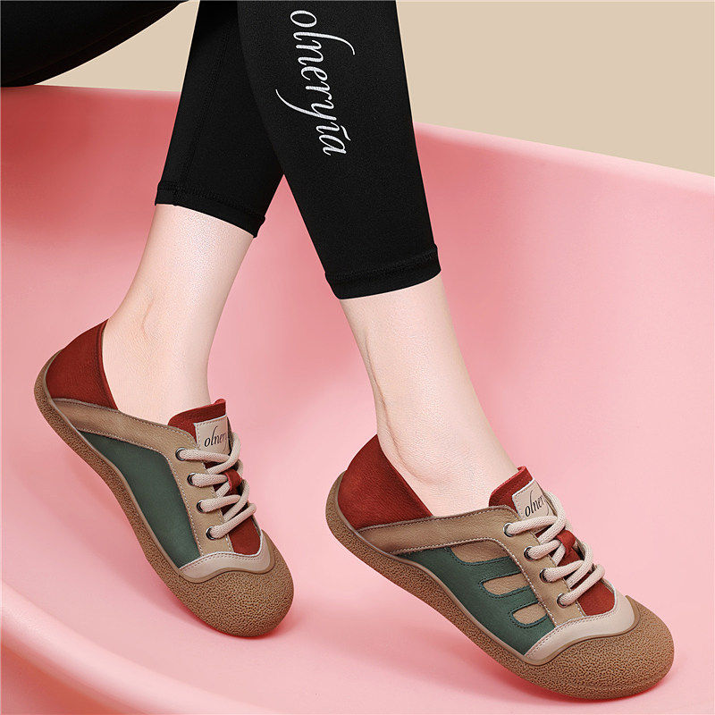 品牌真皮鞋子女2026新款爆款春秋板鞋平底软底旅游运动休闲德训鞋