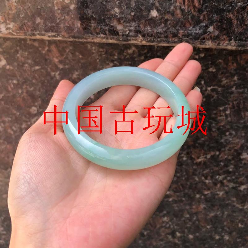 翡翠玉石手镯冰糯种甜绿飘花浅绿玉手镯子旺夫玉饰品平安镯送妈妈