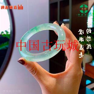 缅甸高级感翡翠色通透玉镯女款胖圆条高冰种玉镯飘绿花少女款玉镯
