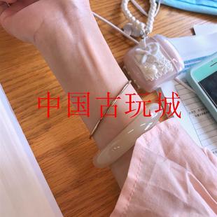 和田玉藕粉手镯冰种简约清新款西柚粉色圆条玉手镯少女款百搭饰品