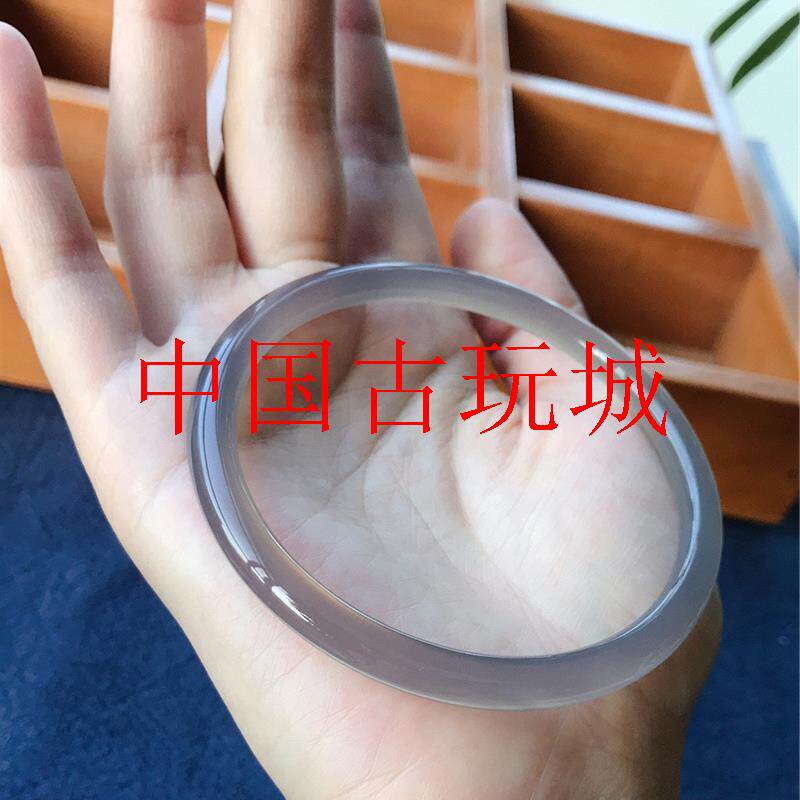 新款冰种烟灰玛瑙细圆条细冰手镯