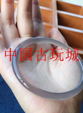 新款冰种烟灰玛瑙细圆条细冰手镯