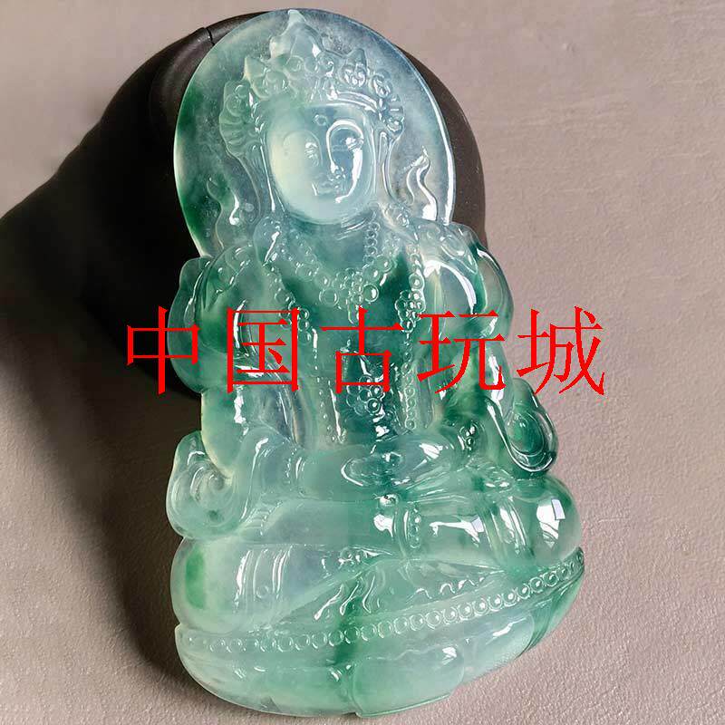 缅甸翡翠色度母观音吊坠老坑冰种阳绿飘花毛衣项链观音菩萨手把件
