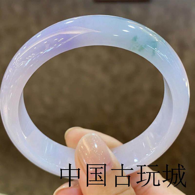 紫罗兰翡翠手镯女款缅甸精品飘花春彩玉镯子百搭冰糯种飘紫玉手镯
