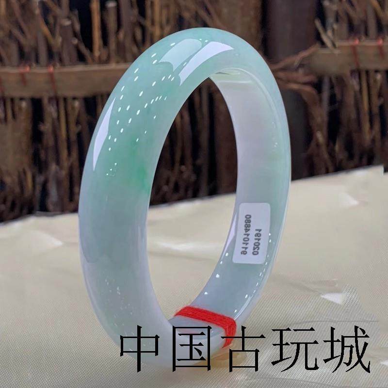 缅甸翡翠色玉手镯冰种阳绿手镯浅绿飘花正圈玉镯旺夫圆镯玉石少女