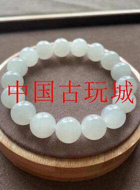 新疆和田玉高冰手串青海冰底白冰高品质男女款单圈转运珠圆珠手链