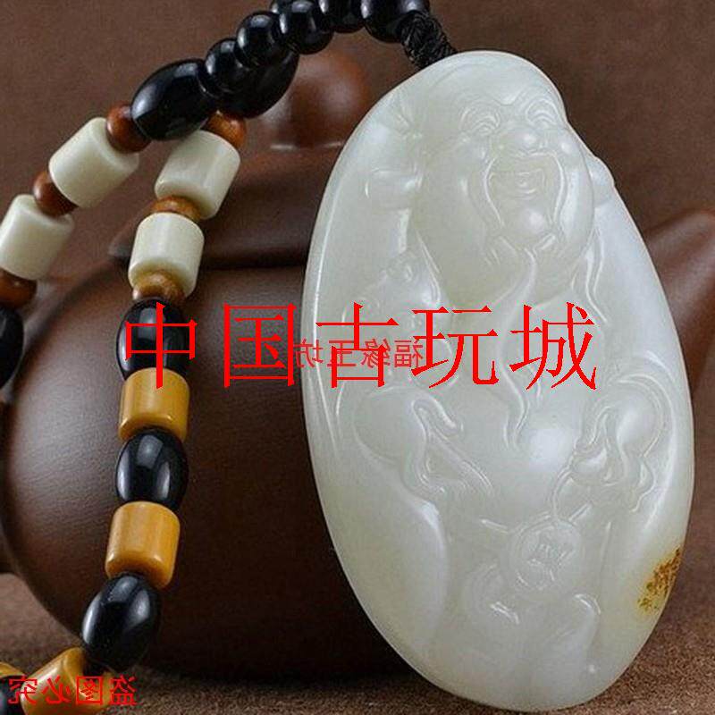新疆和田玉籽料手链原石带红皮玉财神把件玉手串手饰男女款送礼物