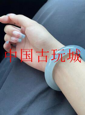 海蓝宝镯子饰品冰晴水绿库里蓝玉髓圆条古风女高冰种玛瑙小众汉服