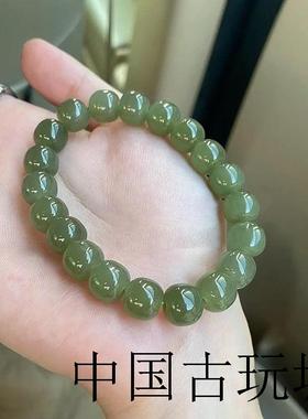 精选和田玉色冰底湖水绿手显白百搭高级感礼物手串老型桶珠