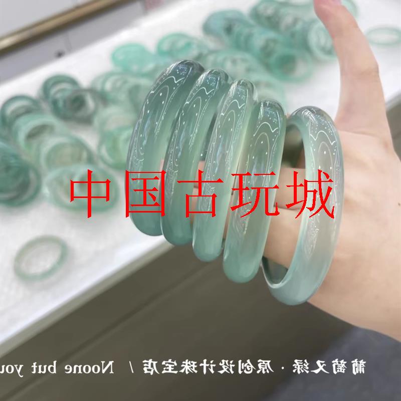 油青玛瑙手镯高冰种翡翠色玉镯远山黛玉髓少女感正圈手镯国风首饰