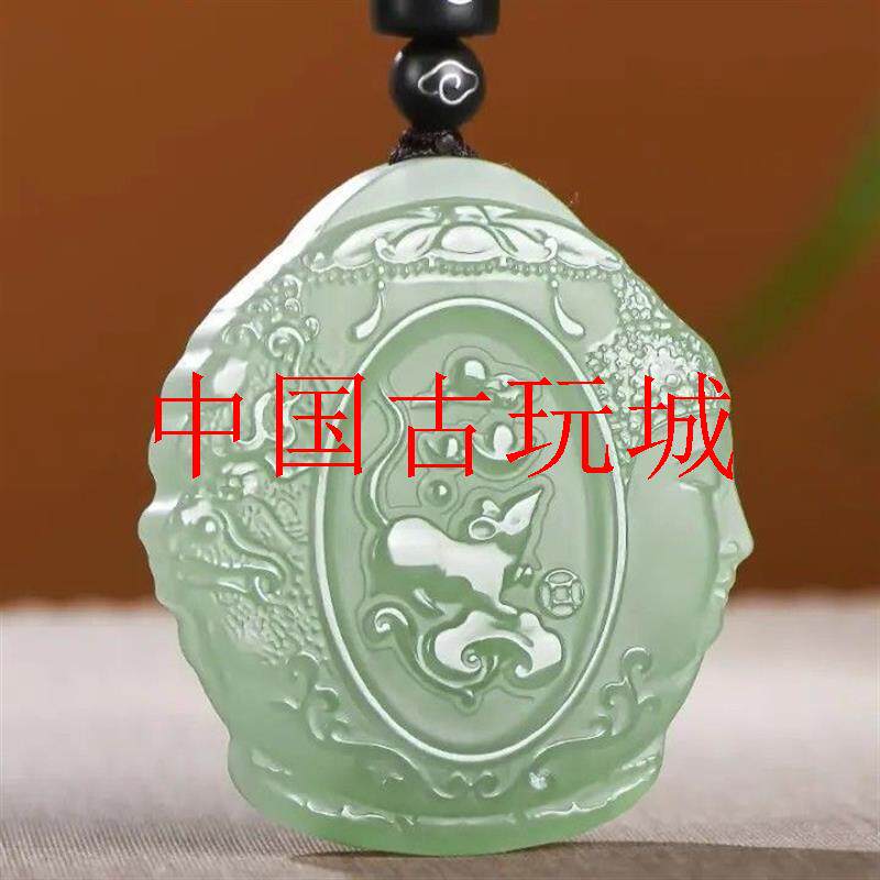 新疆和田玉十二生肖兔文殊菩萨一念之间双面雕刻男女款青白玉吊坠
