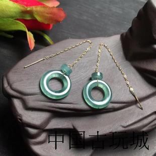 缅甸冰种货翡翠色高端冰蓝油青水甜甜圈耳环包金水耳炼平安扣耳坠