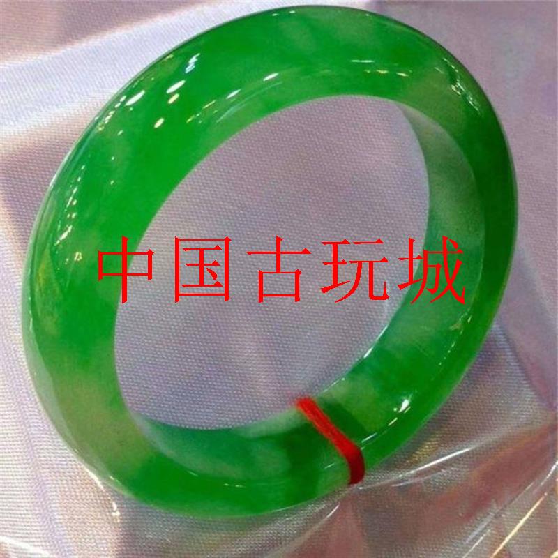 缅甸翡翠色手镯冰糯种正阳绿宽版满绿扁条祖母绿玉手镯气质女款镯