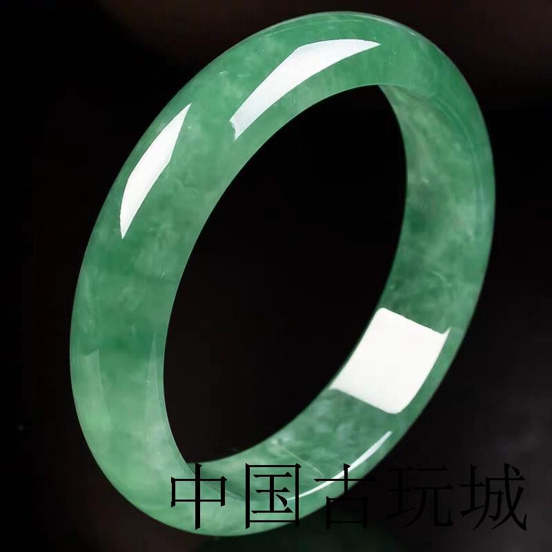 缅甸冰种翡翠色手镯浅绿飘绿圆条贵妃镯少女白淡绿玉镯子女玉手镯