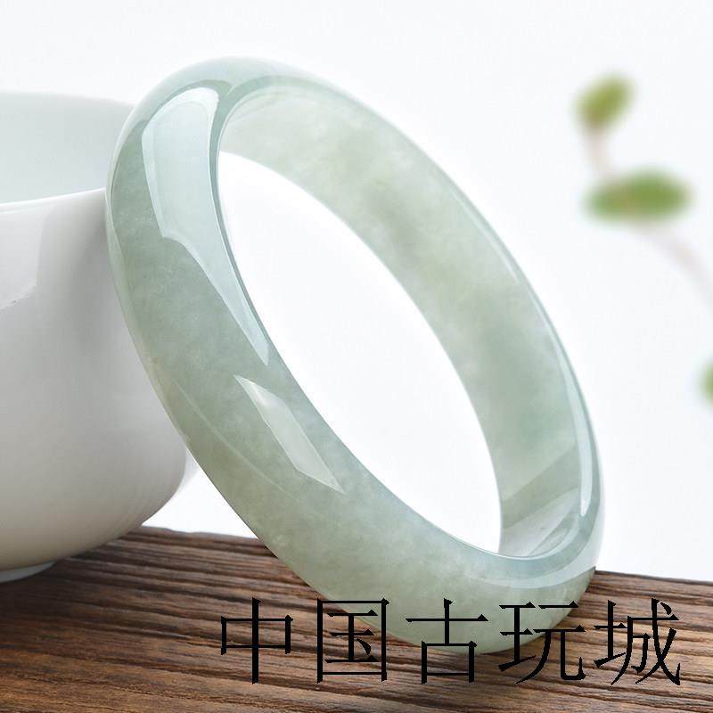 缅甸翡翠色冰种油青浅阳绿飘花晴水贵妃玉镯子送妈妈礼物细条玉镯