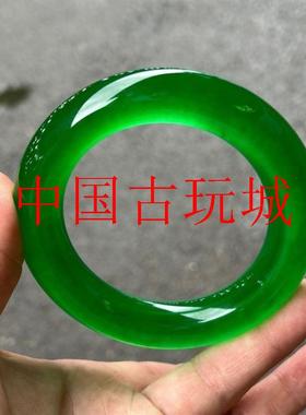 缅甸老坑阳绿翡翠色手镯冰种帝王绿胖圆条满阳绿手镯大气女款玉饰