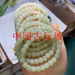 青海料晴水色碧玉羊脂玉手串和田玉青白玉手链老型珠手串配件散珠