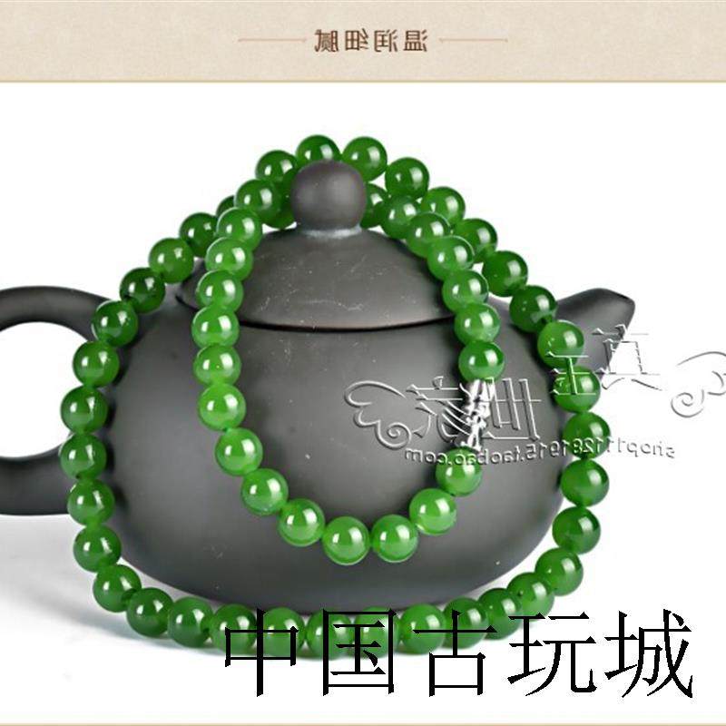 俄罗斯和田玉碧玉项链女款菠菜绿玉石手串颈链珠子散珠串珠锁骨链