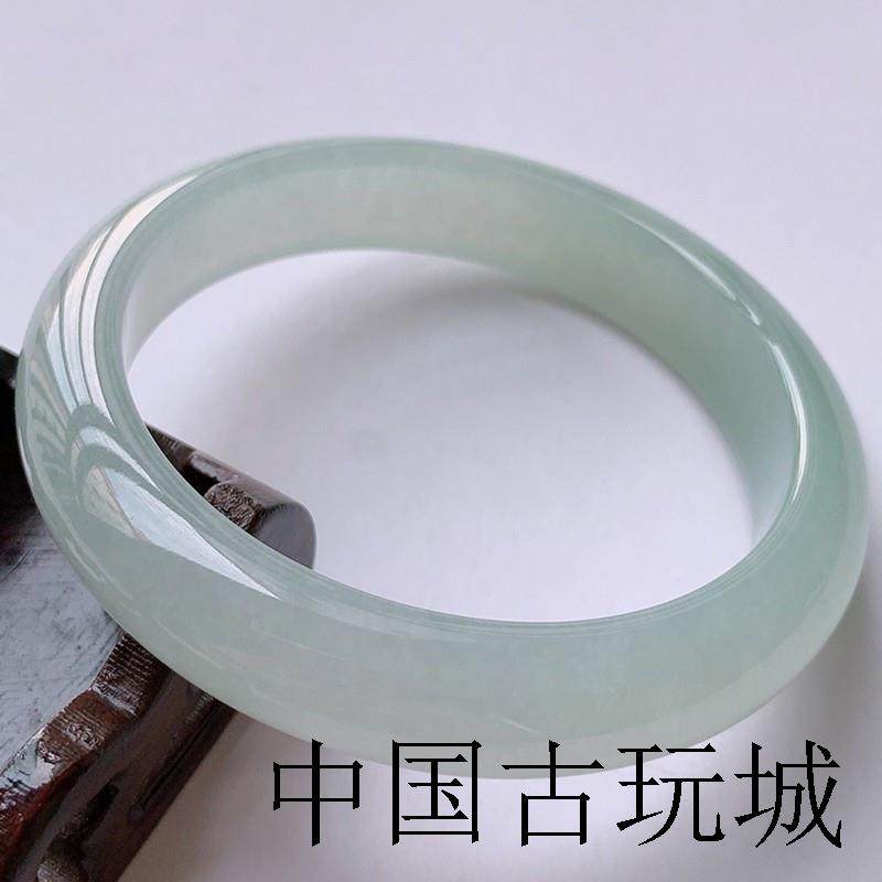 高端水润糯冰种翡翠色手镯白底油青玉镯缅甸老坑正圈旺夫平安镯