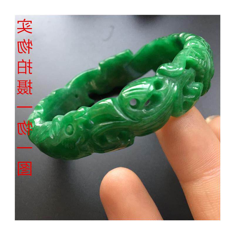 高品质翡翠珠宝玉石干青雕花手镯高冰糯种满绿飘花玉石手镯小清新