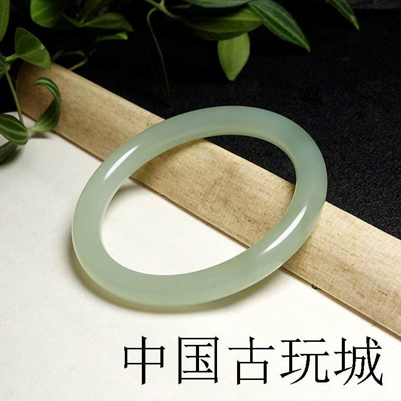 新疆和田玉细条手镯晴水女款圆条手镯高端玉石冰底玉镯女款美人镯