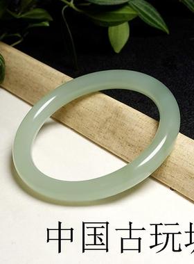 新疆和田玉细条手镯晴水女款圆条手镯高端玉石冰底玉镯女款美人镯