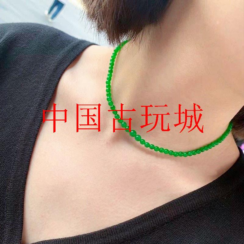 缅甸翡翠色项链帝王绿正阳绿小米珠塔链媲美和田玉明星同款锁骨链