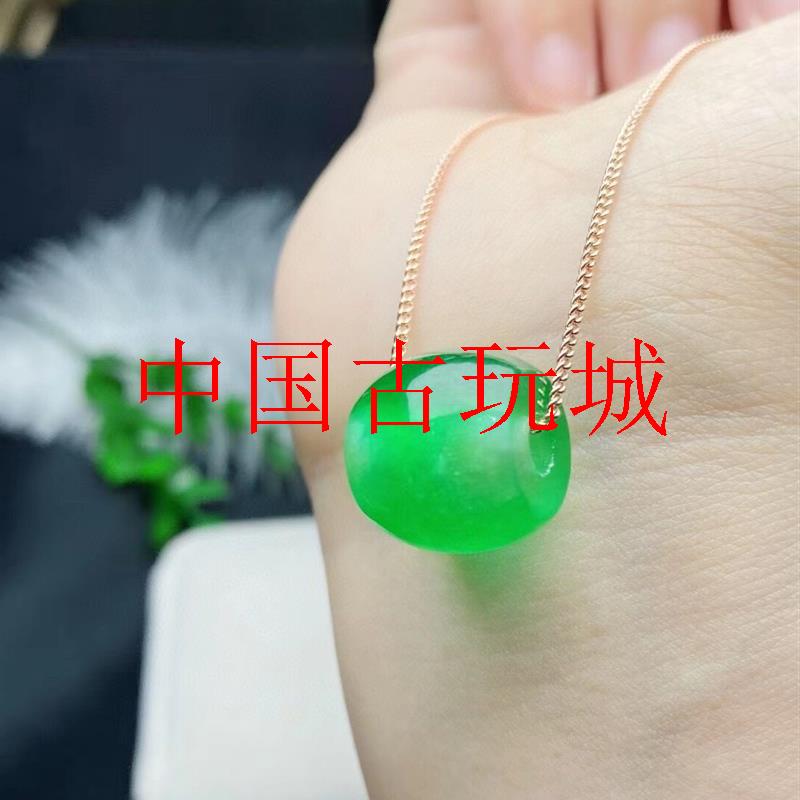 缅甸精选翡翠色冰种满绿路路通转运珠玉石吊坠送银饰项链送礼品