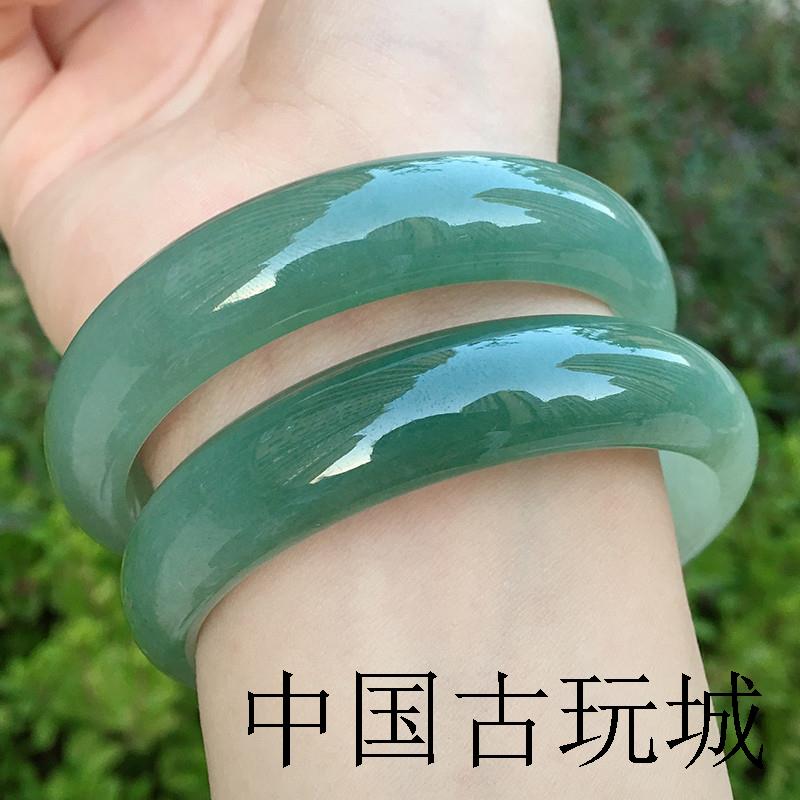 高端冰种翡翠色手镯高冰油青女款玉老坑货玉镯子缅甸玉原石送家人