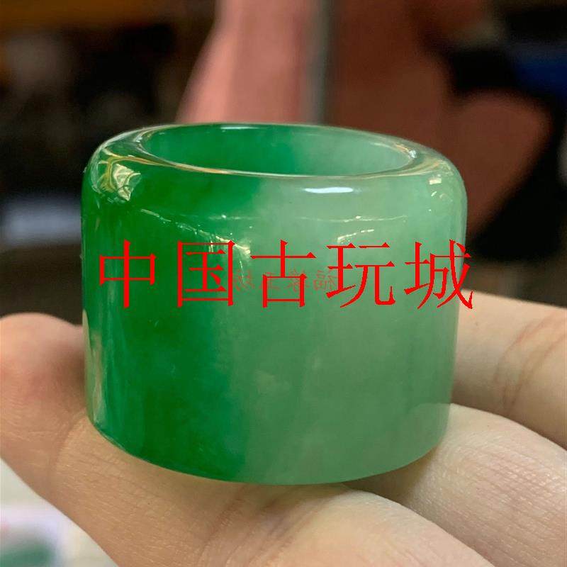 缅甸精挑玉石指环白冰种飘花满辣阳绿翡翠色戒指圈男女同款玉扳指