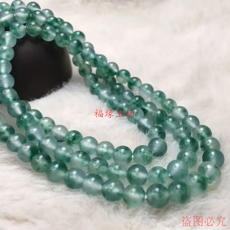 高冰复古绿飘花翡翠色玉项链独龙玉小圆珠挂链子毛衣链高级感女款