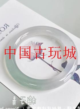 精品冰种油青半山半水玛瑙玉髓手镯渐变青绿色透翡青翠色玉镯送礼