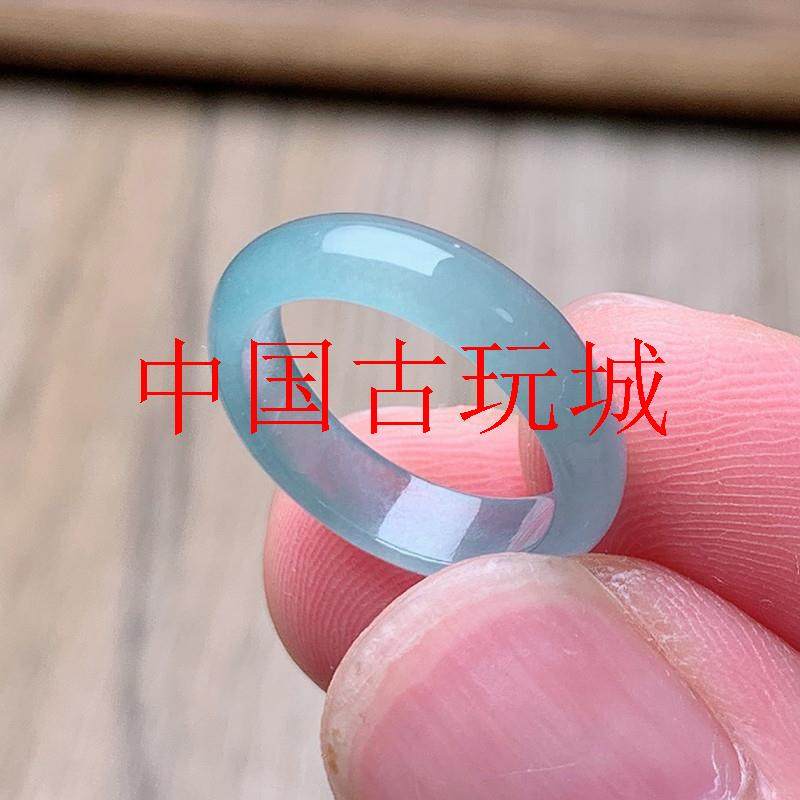 高冰种老坑晴水满色起胶感蓝水翡翠色戒指玉指环尾戒女男款送礼物