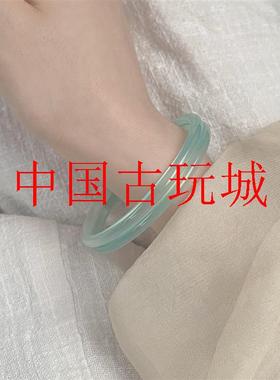 半山半水冰种玉髓手镯翠绿渐变色透细美人条玛瑙翡翠色叮当镯女款
