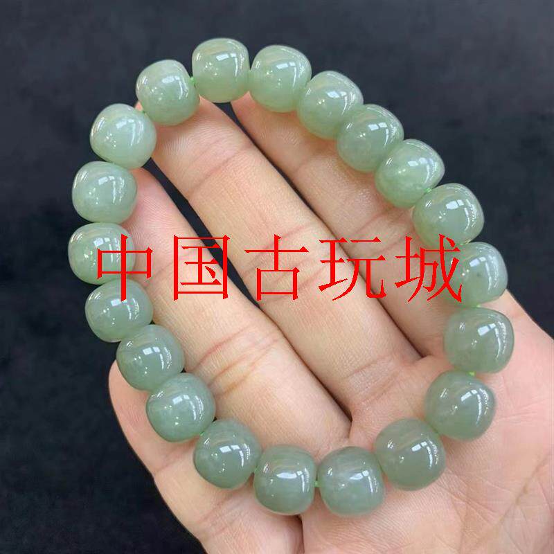 和田玉且末蓝老型珠手串青白玉散珠配珠晴水色圆珠子玉手链男女款