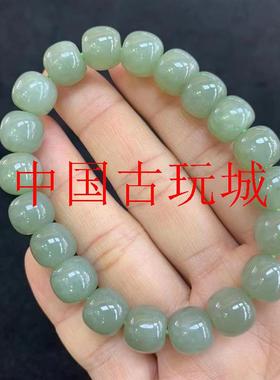 和田玉且末蓝老型珠手串青白玉散珠配珠晴水色圆珠子玉手链男女款