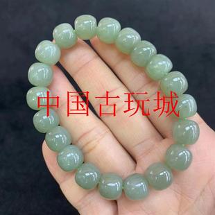 和田玉且末蓝老型珠手串青白玉散珠配珠晴水色圆珠子玉手链男女款