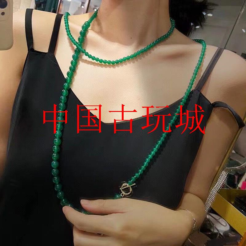 绿玛瑙毛衣链正阳绿民族风原创设计玉髓项链时尚女款礼物多圈手串