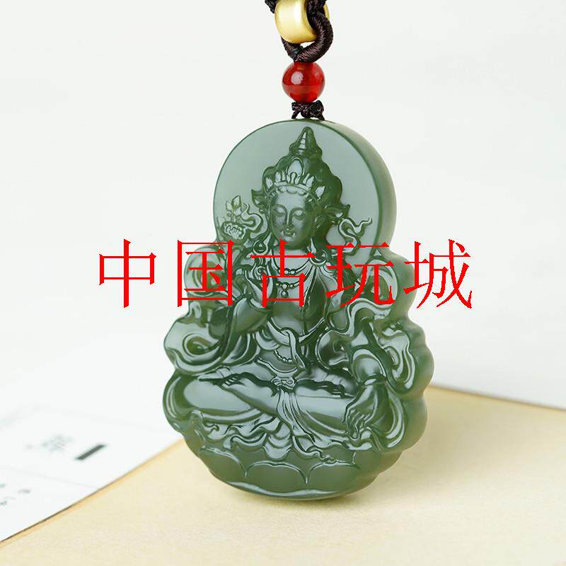 新疆和田玉湖水绿渡母菩萨观音吊坠冰种男款无事牌护身符玉佩项链