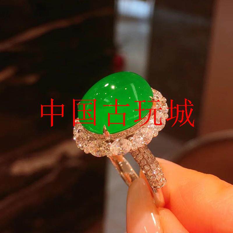 冰种正阳绿蛋面翡翠色戒指金镶嵌缅甸正宗货正品帝王绿满绿戒处理