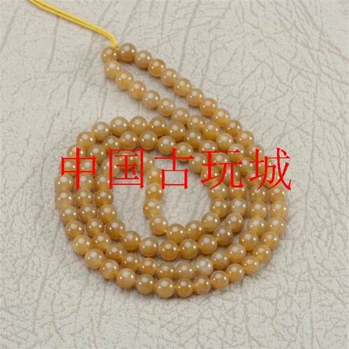 新疆和田玉焦糖色项链糖料108颗佛珠玉石项链女款和田玉吊坠挂链