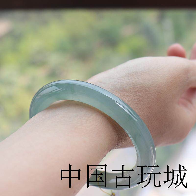 缅甸翡翠色手镯叮当镯贵妃镯玉石冰糯种飘花蓝水精品细圆条玉镯子