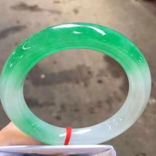 危地马拉翡翠色手镯冰糯种半山半水飘花阳绿女款白冰圆条独龙玉镯