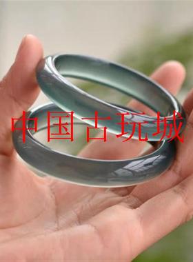 海盟山誓库里蓝精选玉髓手镯冰种扁条叮当镯库里蓝玉石手镯送礼品