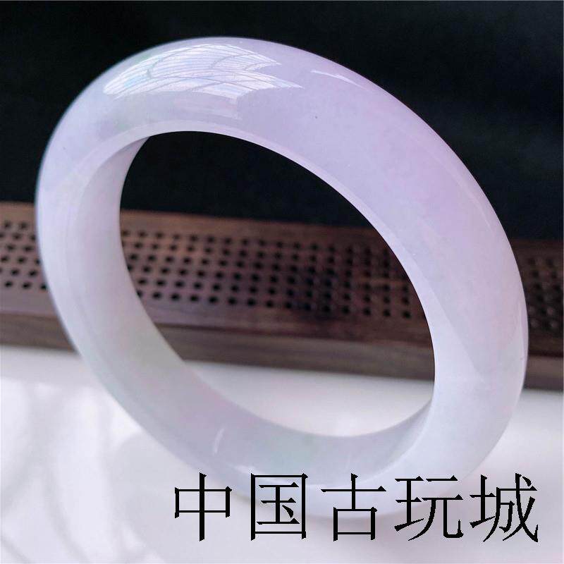 紫罗兰翡翠色玉手镯缅甸冰糯种飘绿飘花春彩圆条贵妃少女款玉石镯