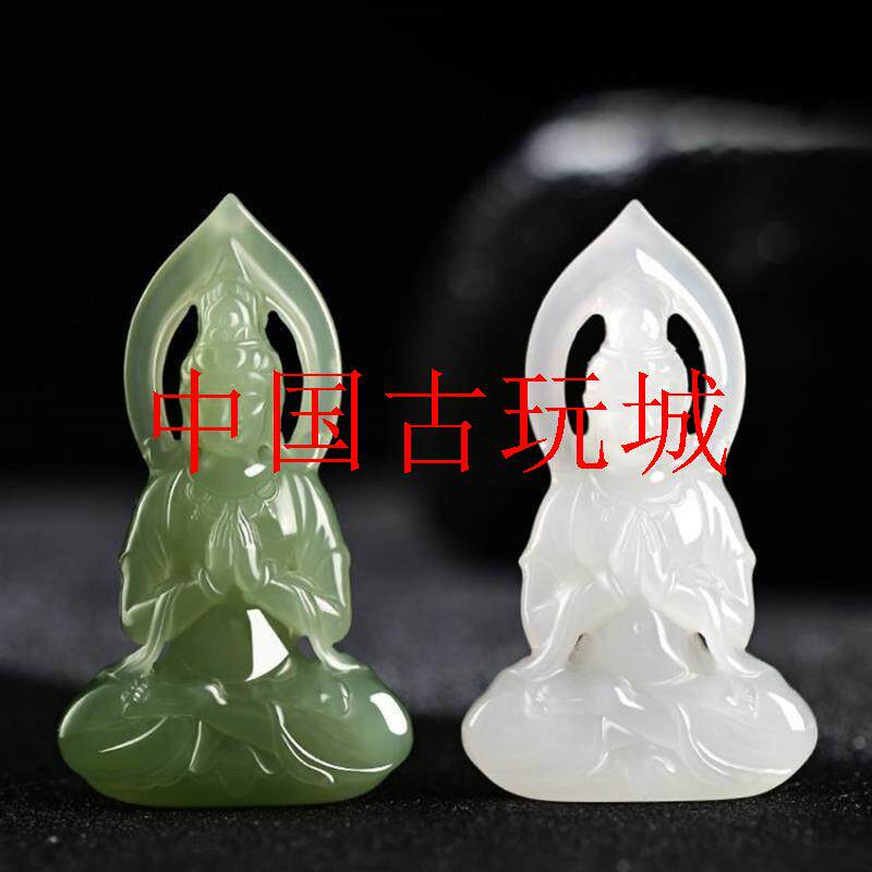新疆和田白玉羊脂观音吊坠保平安立体观世音菩萨挂件护身符玉项链