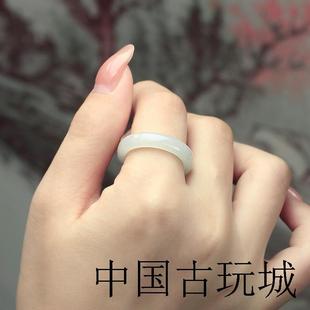 高端和田玉白玉戒指一级羊脂白新疆籽料猪油膏男女尾戒食中无名指