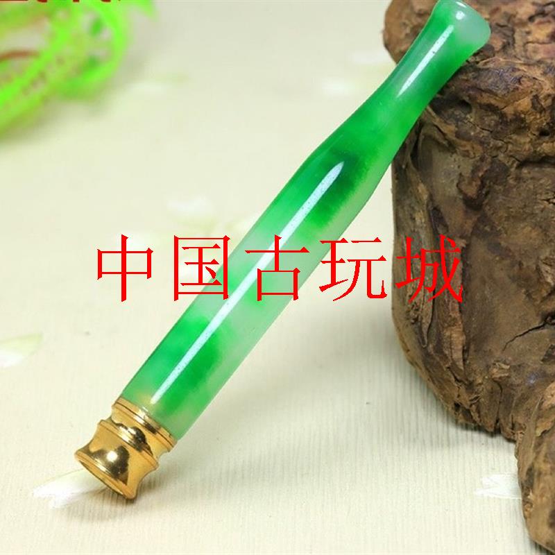 精品翡翠色冰种飘绿铜饰镶嵌滤芯型可拆卸烟嘴香烟过滤嘴粗烟饰品