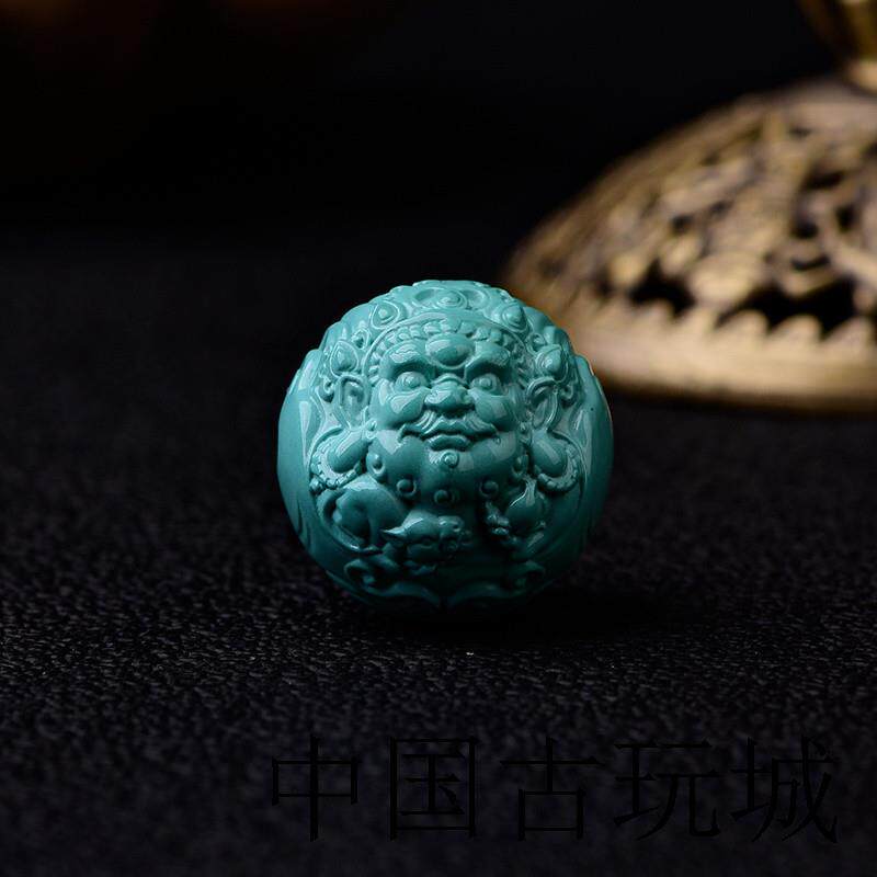 精品原矿绿松石黄财神佛财神单珠精工雕刻珠隔珠金刚星月手串配饰